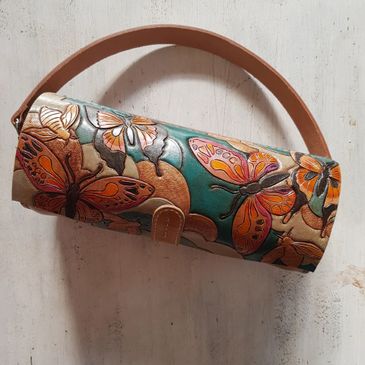 Mini square custom handbag with carved panel 