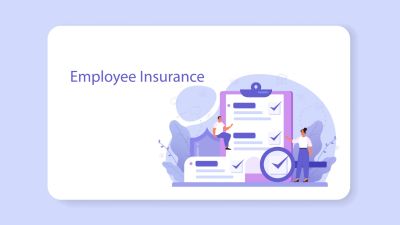 Illustration of employee insurance with checklist and people.