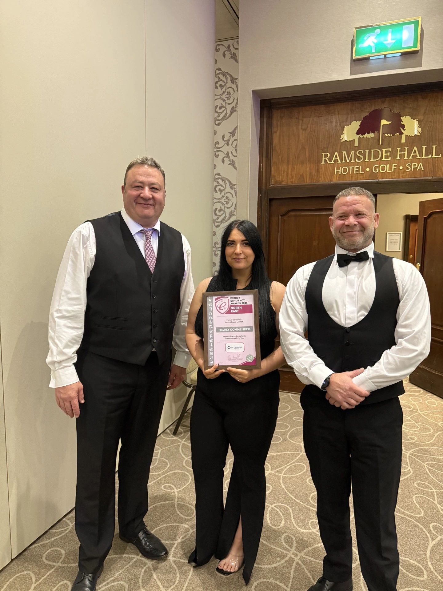 Mark Crozier and Curtis Meads and Beth Short at the North east energy efficiency awards