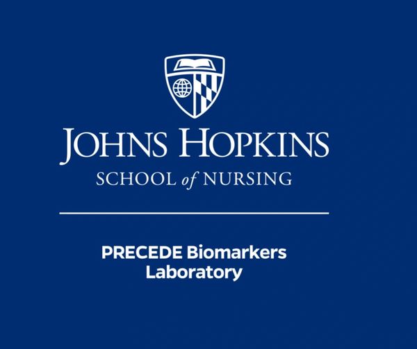 Johns Hopkins School of Nursing PRECEDE Biomarkers Laboratory logo on blue background.
