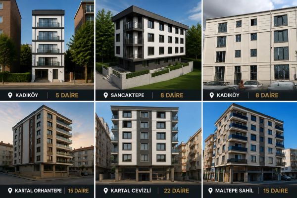 Çeşitli semtlerde apartmanlar ve daire sayıları.
