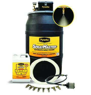 Automatic spray system for fly control.