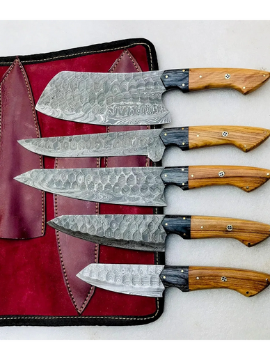 Handmade Damascus Steel Kitchen Knife Set of 5pcs With sheath Chef knife set 