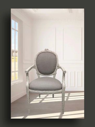 Faux Bois Carved Wood Dining Chairs With White-Lackered  Finish, Set Of 4 
2 Arm 2 Side
