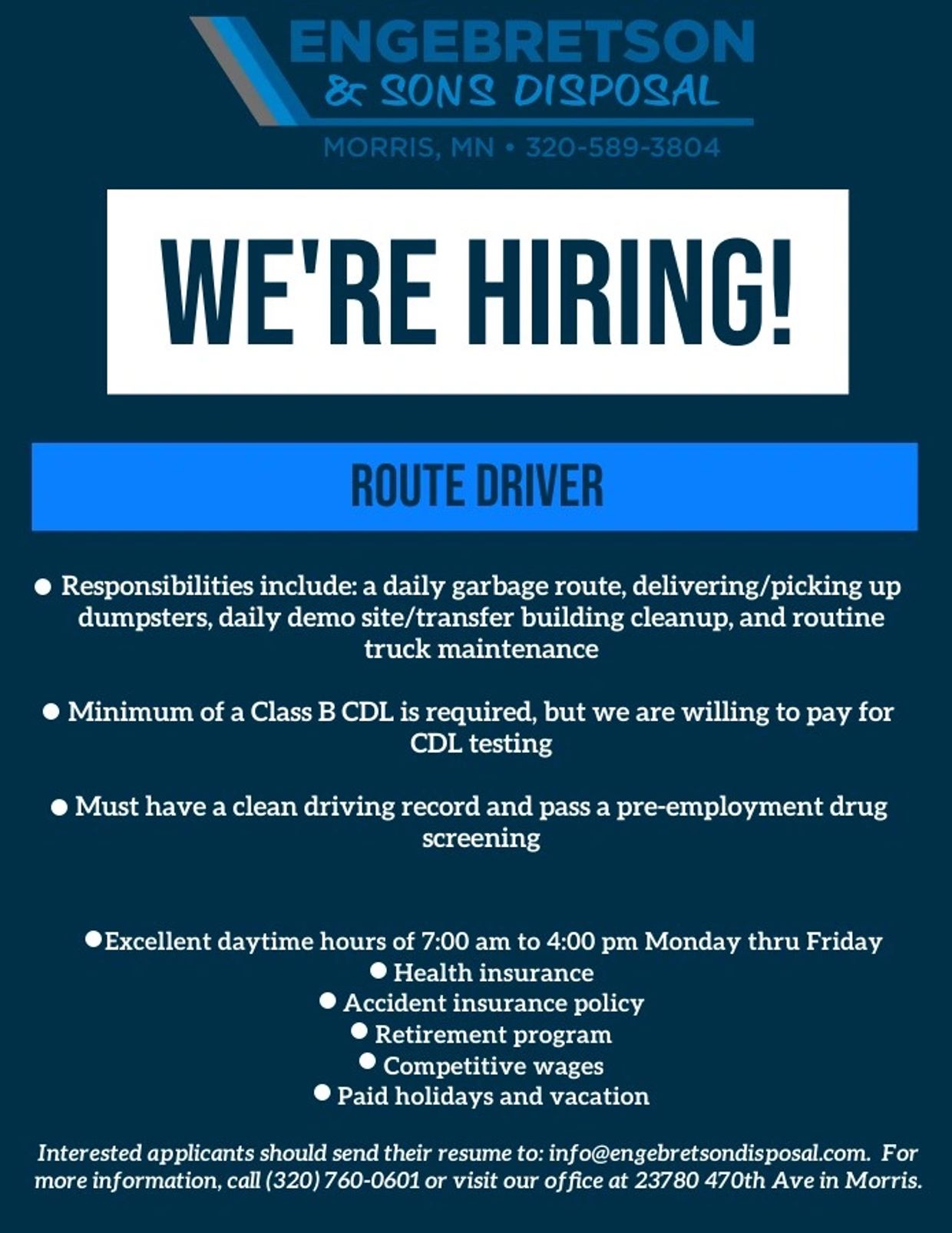 Now hiring for a route driver