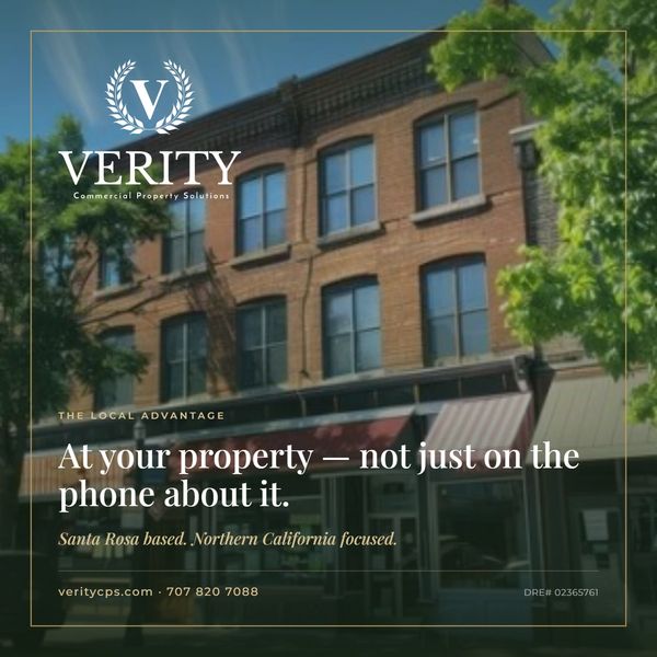 Commercial property management company advertisement with a focus on local service in Santa Rosa.