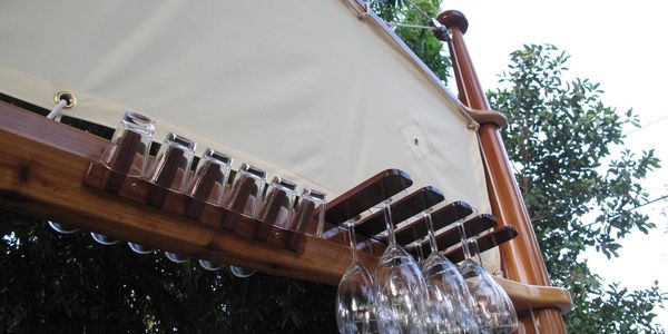 Glass rack holds 12 wine glasses and 12 shot glasses