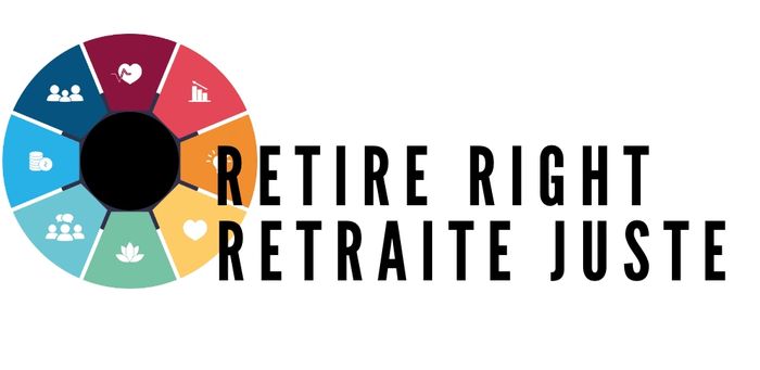 Circle logo with the words Retire Right Retraite Juste