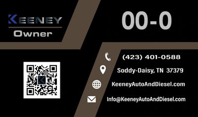 Keeney Auto & Diesel business card back facing side.