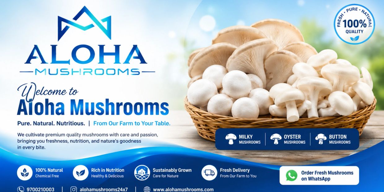 Aloha Mushrooms promotes fresh, natural mushrooms with delivery service.
