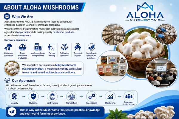 Overview of Aloha Mushrooms' focus on mushroom cultivation and products.