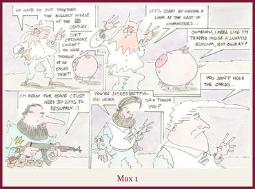 A humorous comic strip about assembling a puzzle and resuming peace talks.