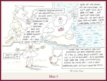 Political cartoon humorously discusses Russian aggression and Danish responses.