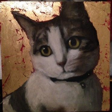 Acrylic and faux gold leaf on panel.