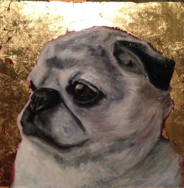 Acrylic and faux gold leaf on panel.