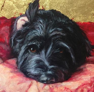 Lola. Oil and faux gold leaf on panel.