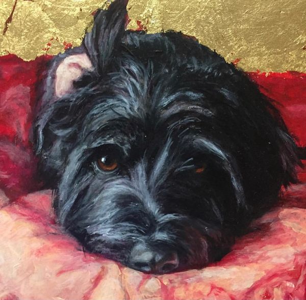 Lola. Oil and faux gold leaf on panel.