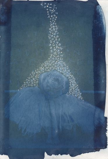 Cyanotype using negative laters and handlettering.