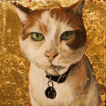 Acrylic and faux gold leaf on panel.