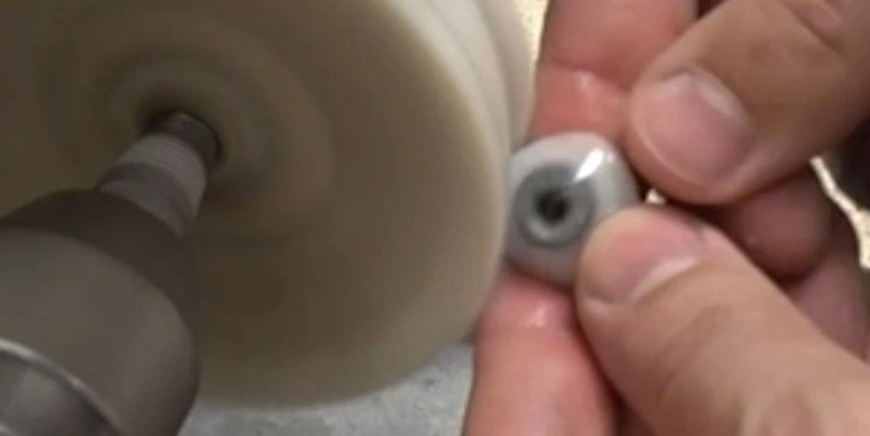 Prosthetic eye being polished