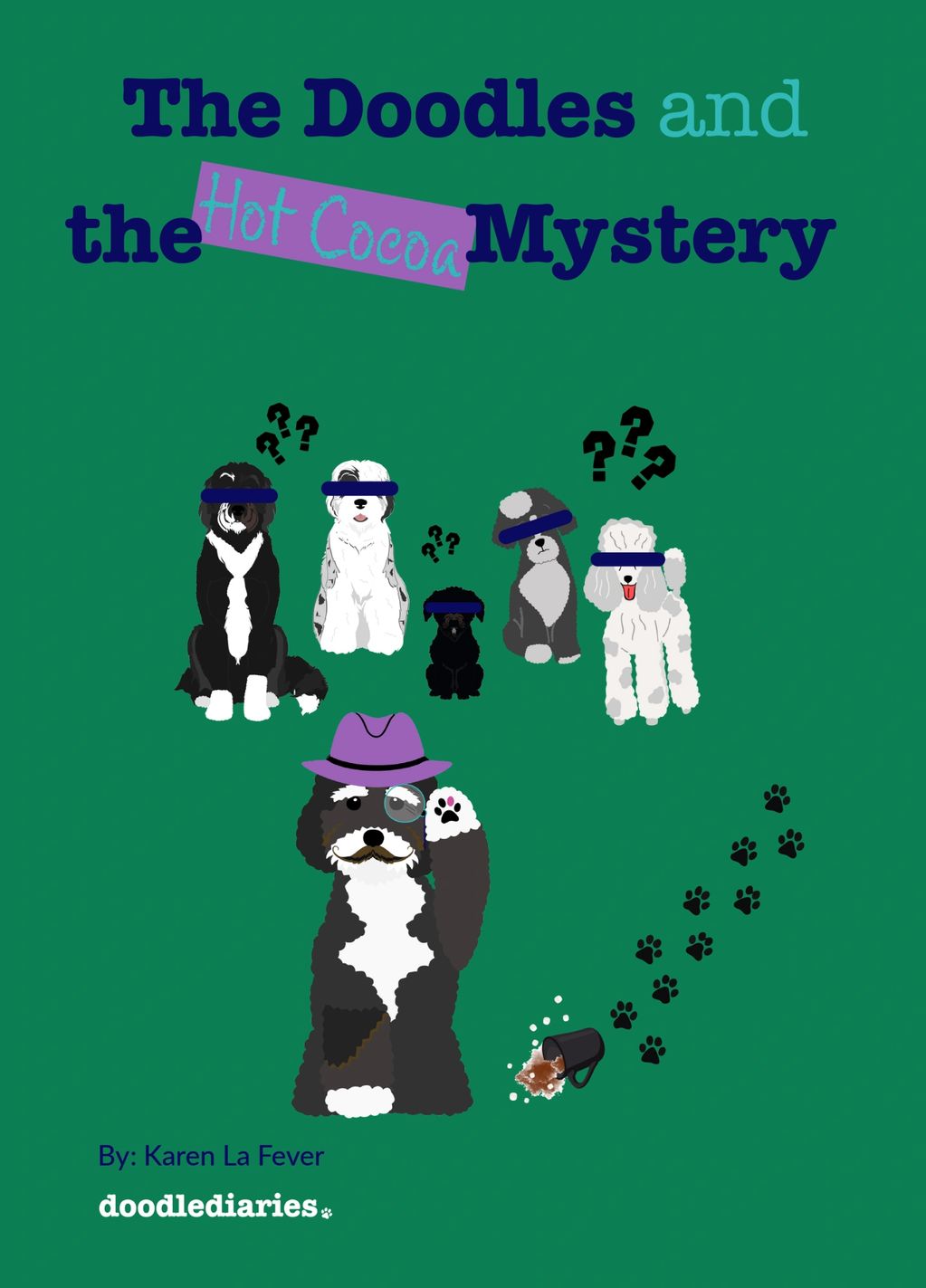 The Doodles and the Hot Cocoa Mystery title and an image of a bernedoodle investigator.