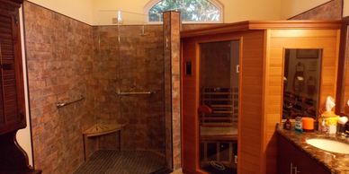 Beautiful Bathroom Renovation featuring the Jacuzzi infrared Sauna in Tampa Fl near Macdill AFB.