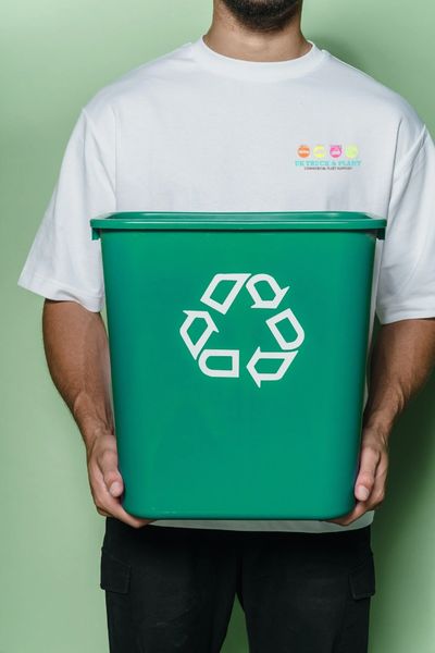Employee holding a recycle bin