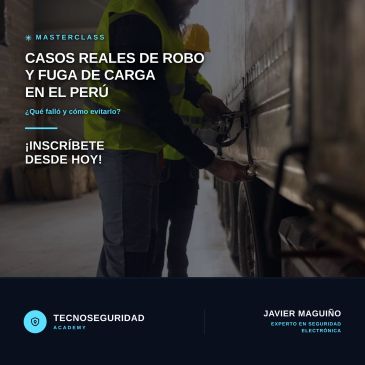Anuncio de masterclass sobre casos reales de robo y fuga de carga en Perú.