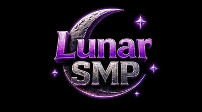 Logo with a purple crescent moon and text 'Lunar SMP' against a black background.
