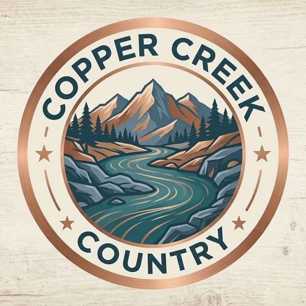 Logo of Copper Creek Country featuring mountains and a winding river.