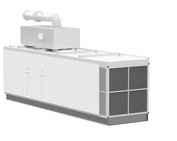 Large industrial HVAC unit with ventilation and exhaust components.