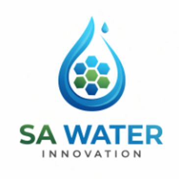 Logo of SA Water Innovation with a water drop and hexagonal shapes.