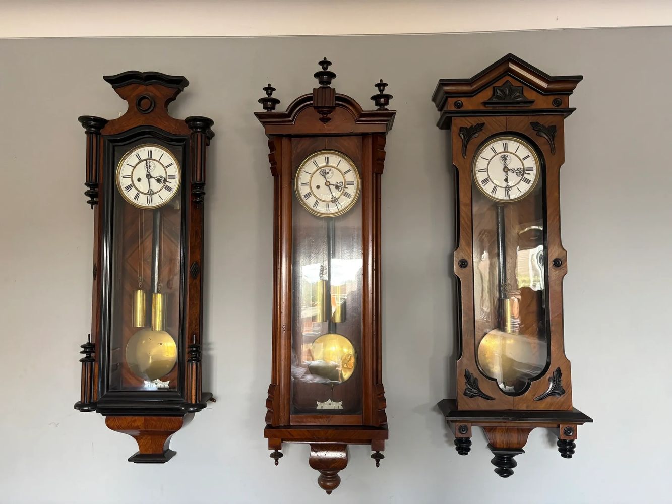 Three  Vienna regulator wall clocks