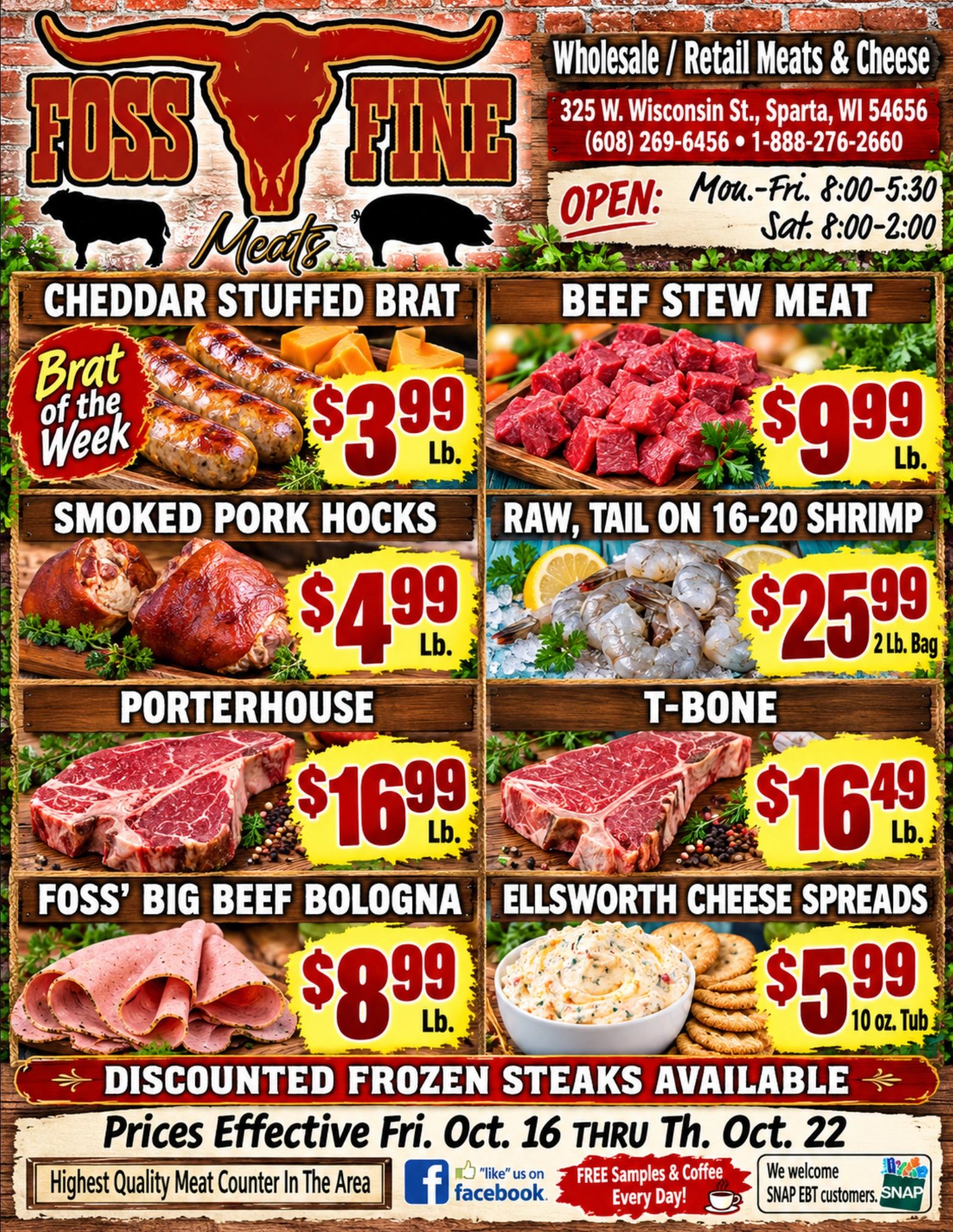 Foss Fine Meats weekly specials with prices and store info.