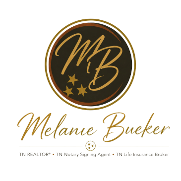 Logo with golden initials MB and name Melanee Branker.
