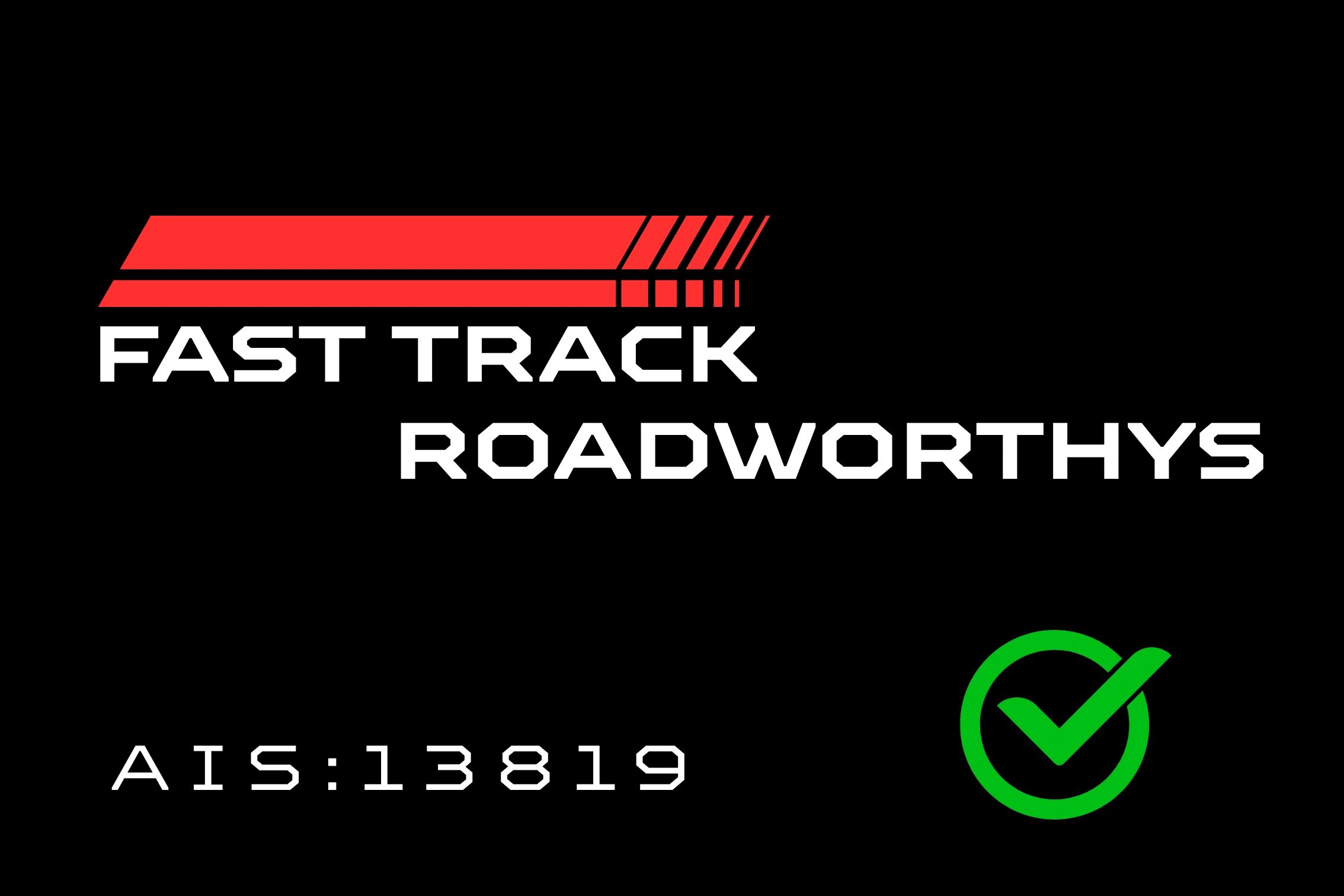 Logo for Fast Track Roadworthys with a green checkmark and AIS number.
