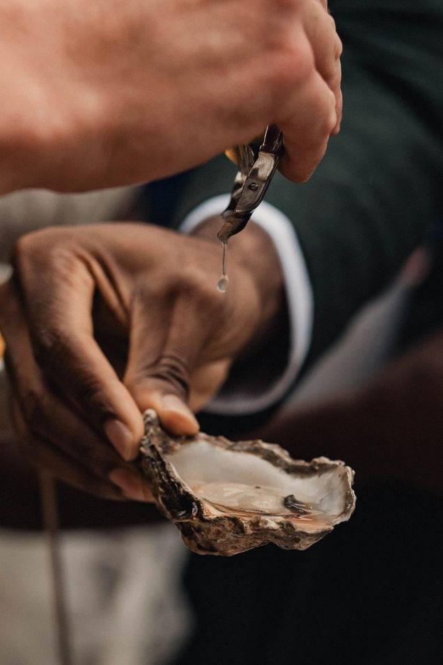 Shucker holding an oyster