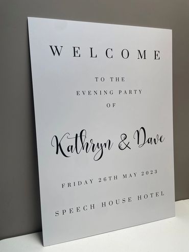 Foamex Welcome Board Wedding Sign with Black Text