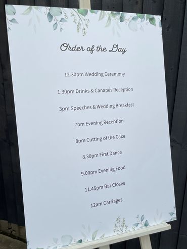 Foamex Order of Service Wedding Sign with Eucalyptus leaves