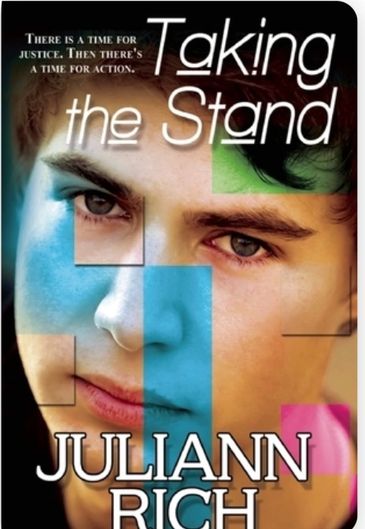 Book cover of "Taking the Stand" by Juliann Rich featuring a young man's face with colorful geometric overlays.