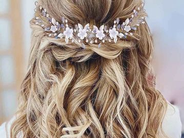 
Vakkery Flower Wedding Hair Vines Silver Pearl Hair Piece Crystal Bridal Hair Accessories for Women