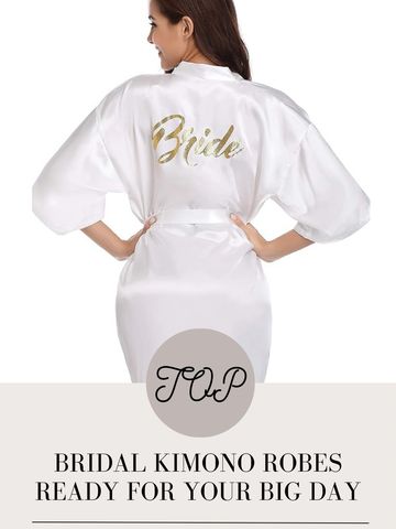 Vlazom Bride Robes Women's Kimono Robe Satin