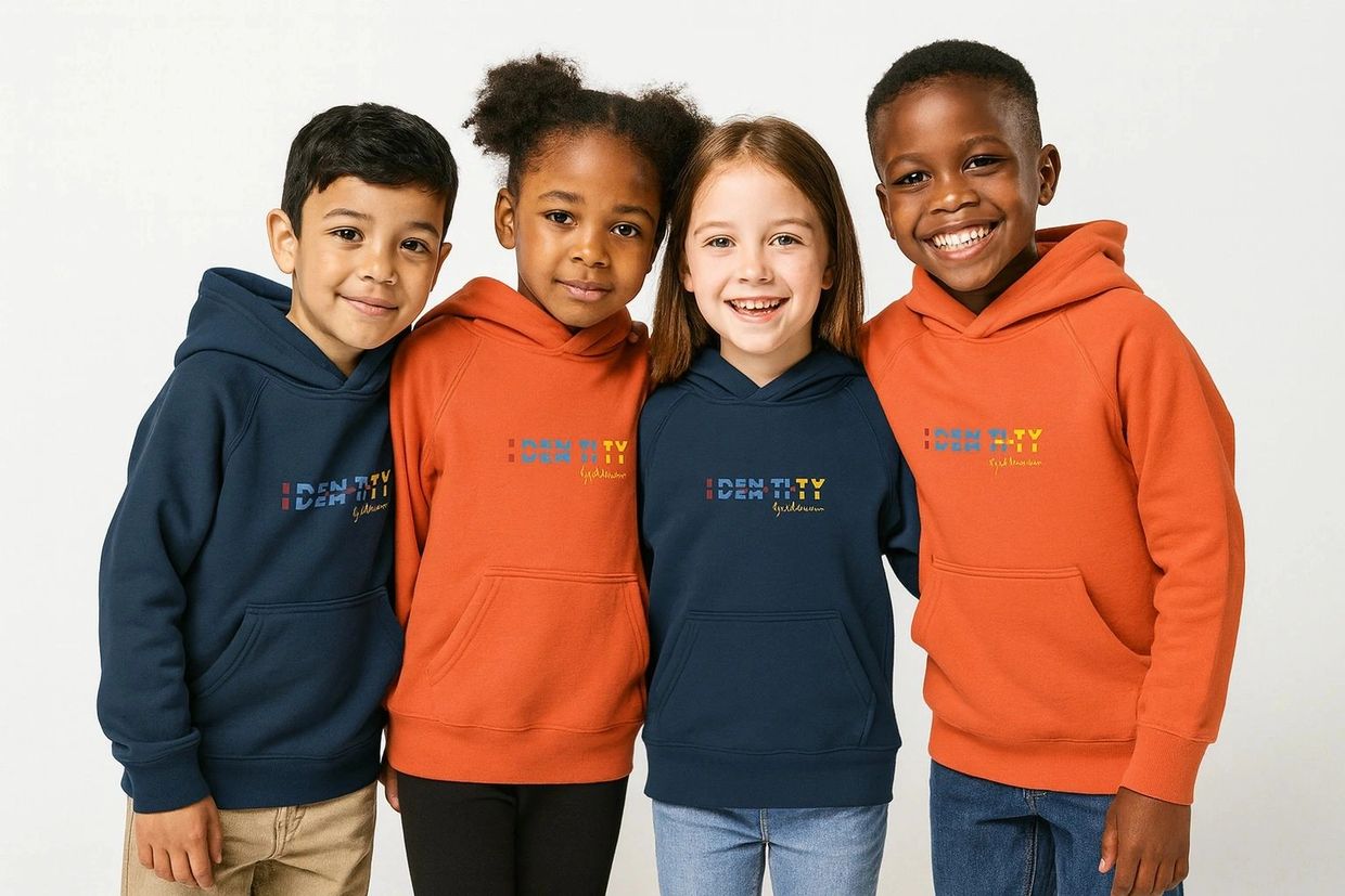 Kids wearing Identity merchandise