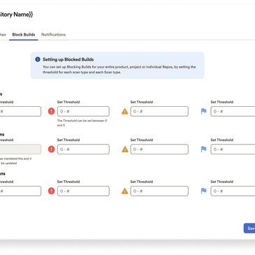 User interface for setting blocked builds thresholds with error warnings.