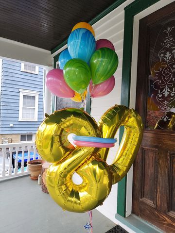 80th birthday balloon bouquet delivery, Rainbow Agate marble balloon with gold foil number