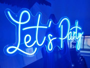 lets party  neon welcome sign