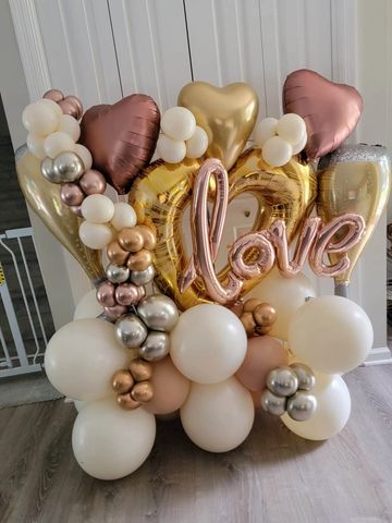 Anniversary balloon bouquet delivery, engagement balloon bouquet neutral color balloons, lace