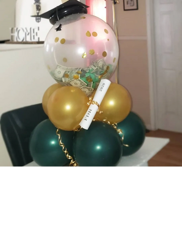 Birthday or graduation gift delivery , money stuffed inside balloon with confetti