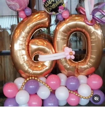 60th birthday balloon bouquet, delivery pink, purple and gold