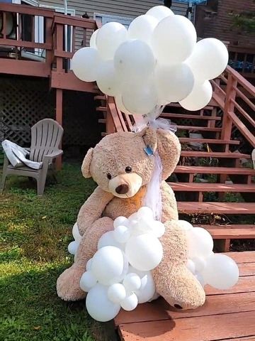 Jumbo stuffed Teddy bear with balloon gift delivery for baby shower or welcome newborn baby